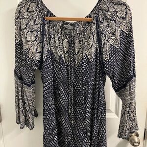 Angie Navy and Cream Patterned Top